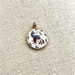 VTG 10k Yellow Gold Hoffman Pennsylvania Dutch Hex Distelfink Enamel Pendant
